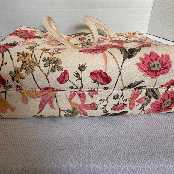 Lauren Conrad Floral Tote Bag Cream Pink Large Shoulder Purse - Picture 3 of 6